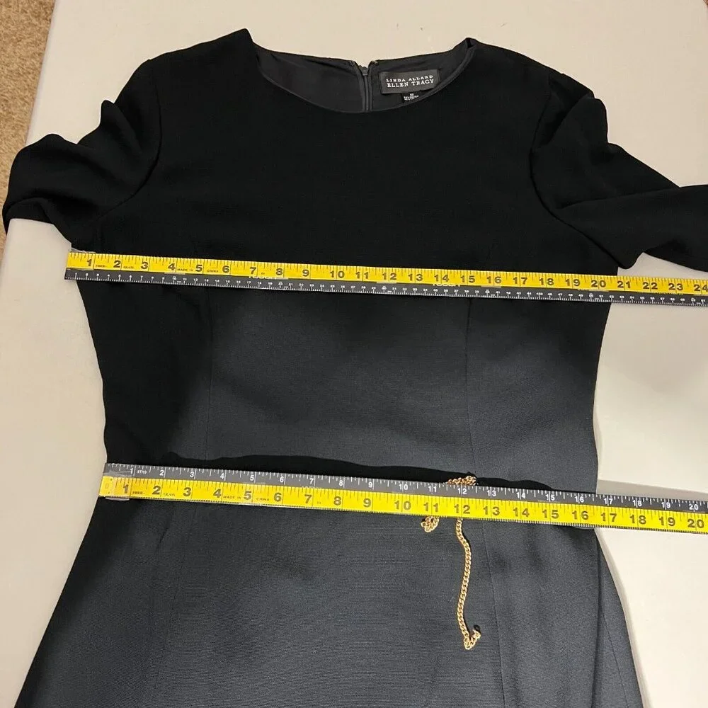 Linda Allard Ellen Tracy Dress Womens 12 Black Sheath Chain Long Sleeve Business